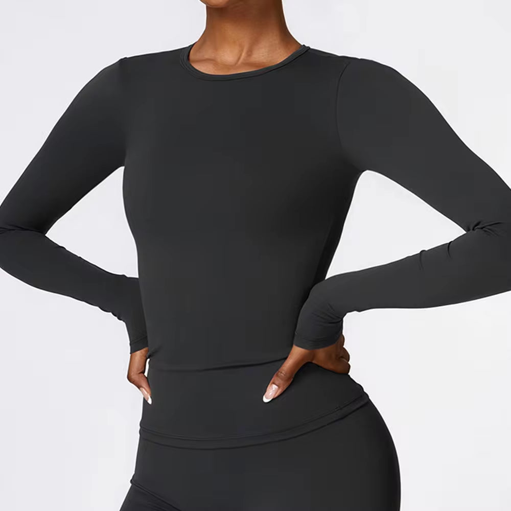 Women'S Quick Dry Breathable Yoga Long Sleeves Crop Top round Neck Sports Top Gym Fitness Workout Sexy Running Long Sleeves