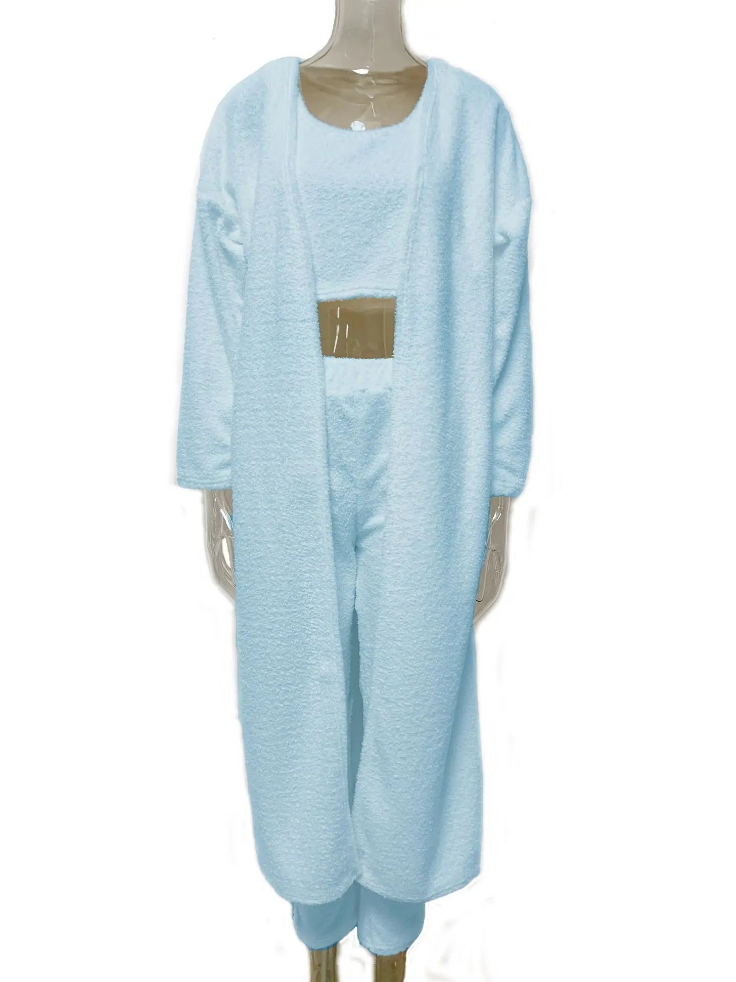 Women's Cozy Fleece Pajama Set with Robe - 3-Piece Lounge Wear for Fall and Winter